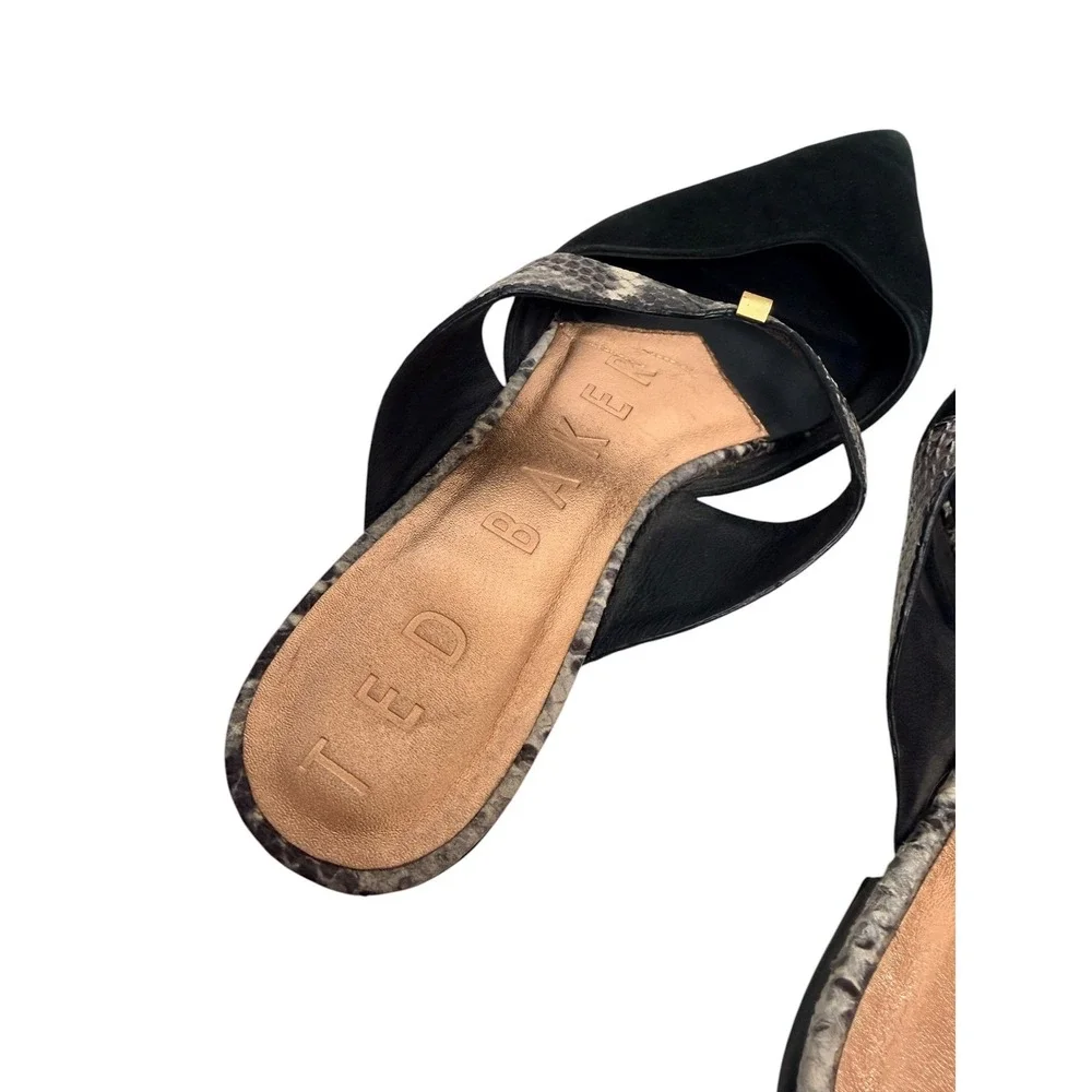 Ted Baker Lorana Black Suede Snakeskin Pointed Toe Mules Gold Detail Flats 38.5 - Picture 5 of 6